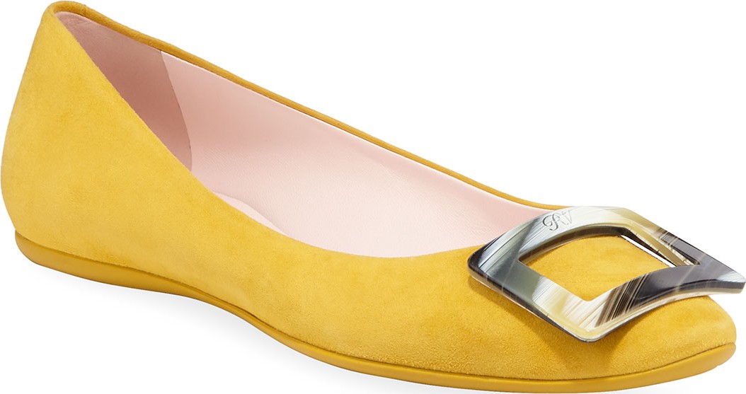 Roger Vivier Gommette Horn Buckle Suede Flats