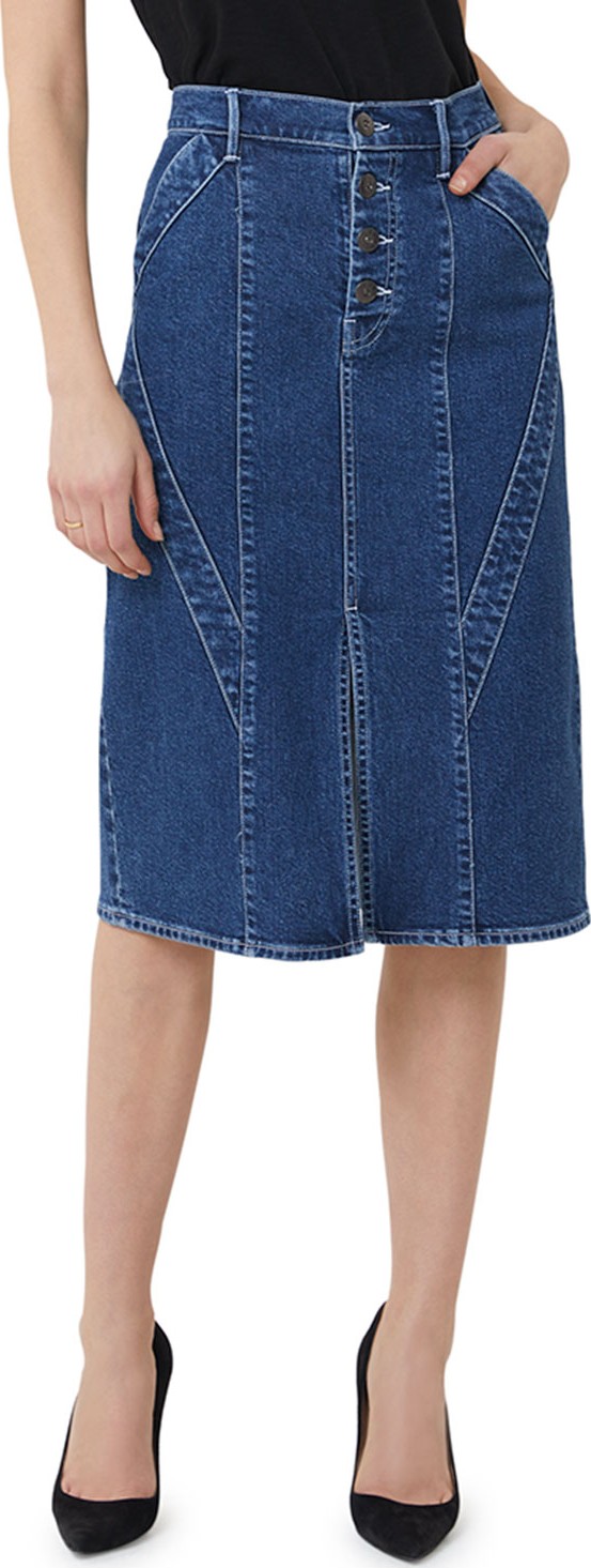 3X1 Paneled Button-Fly Split-Front Denim Pencil Skirt