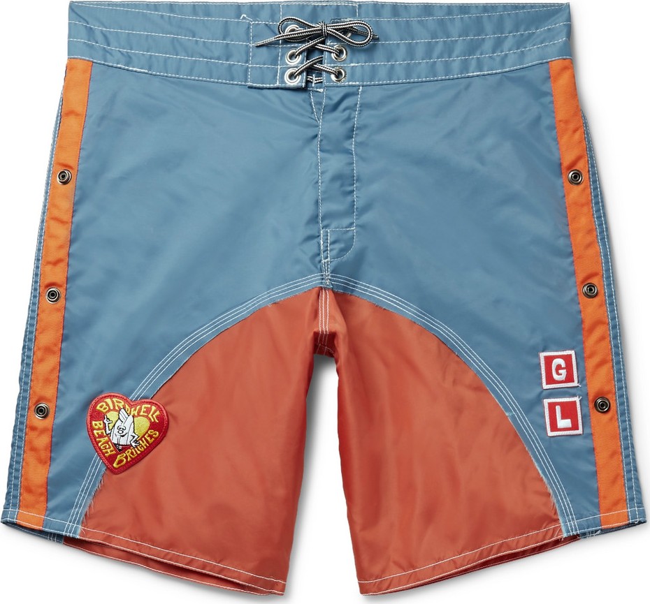 Greg Lauren + Birdwell Appliquéd Colour-Block Nylon-Blend Drawstring Shorts