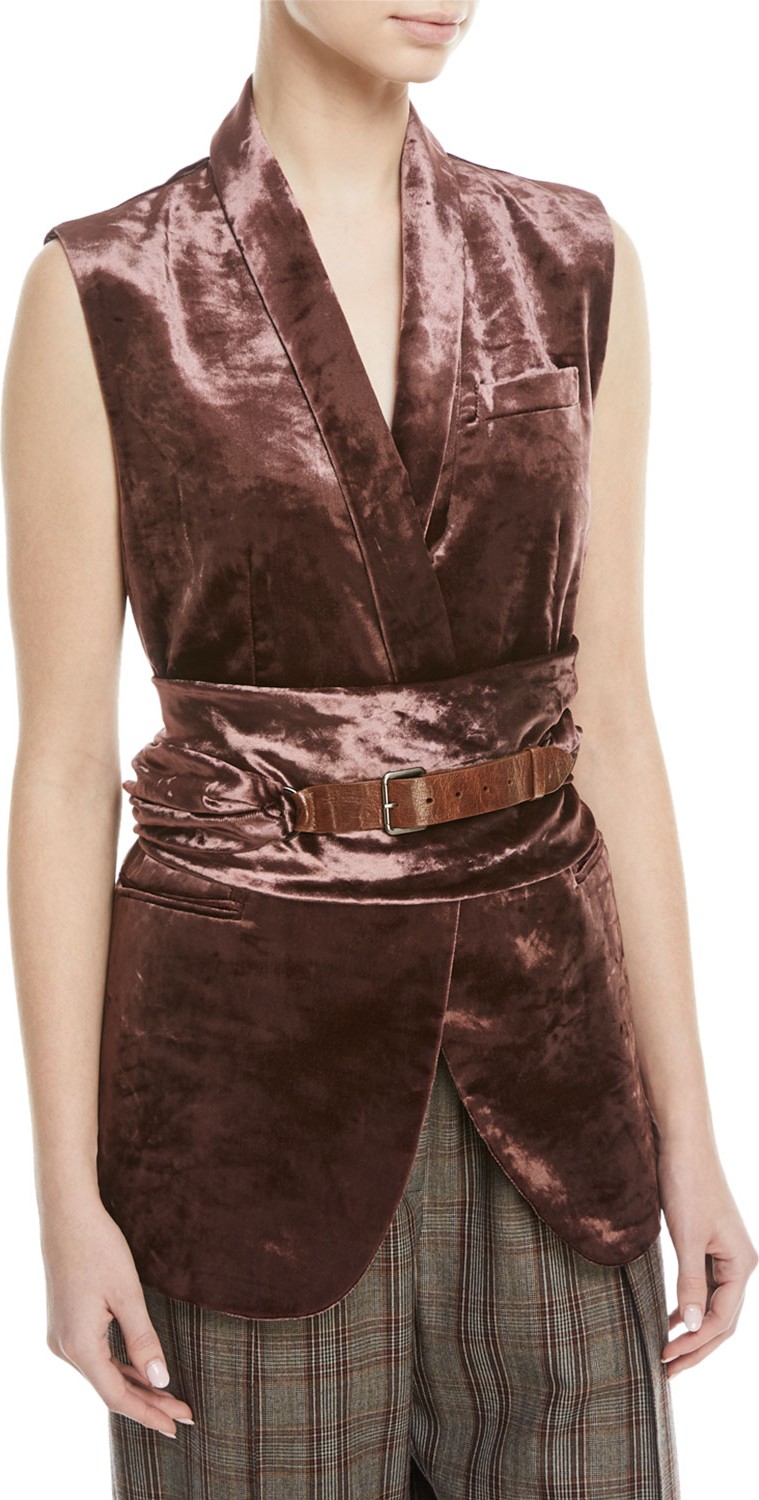 Brunello Cucinelli Velvet Vest with Wrap Belt