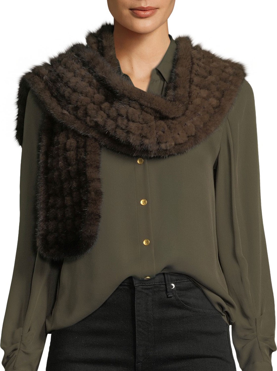Kelli Kouri Grid Knit Mink-Fur Scarf