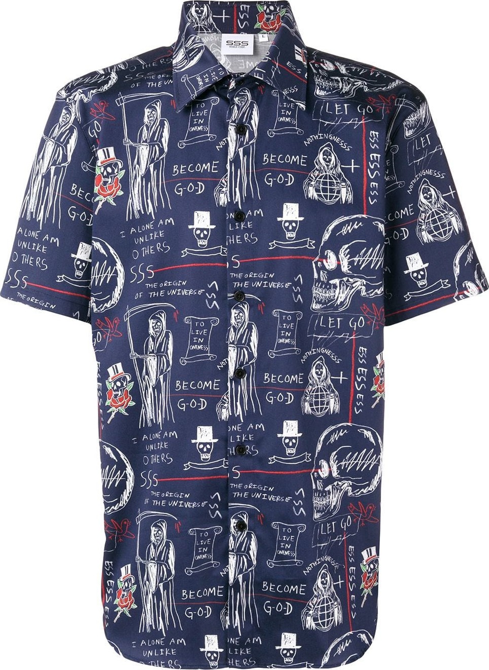 SSS World Corp Wes Lang all over death print short sleeve shirt