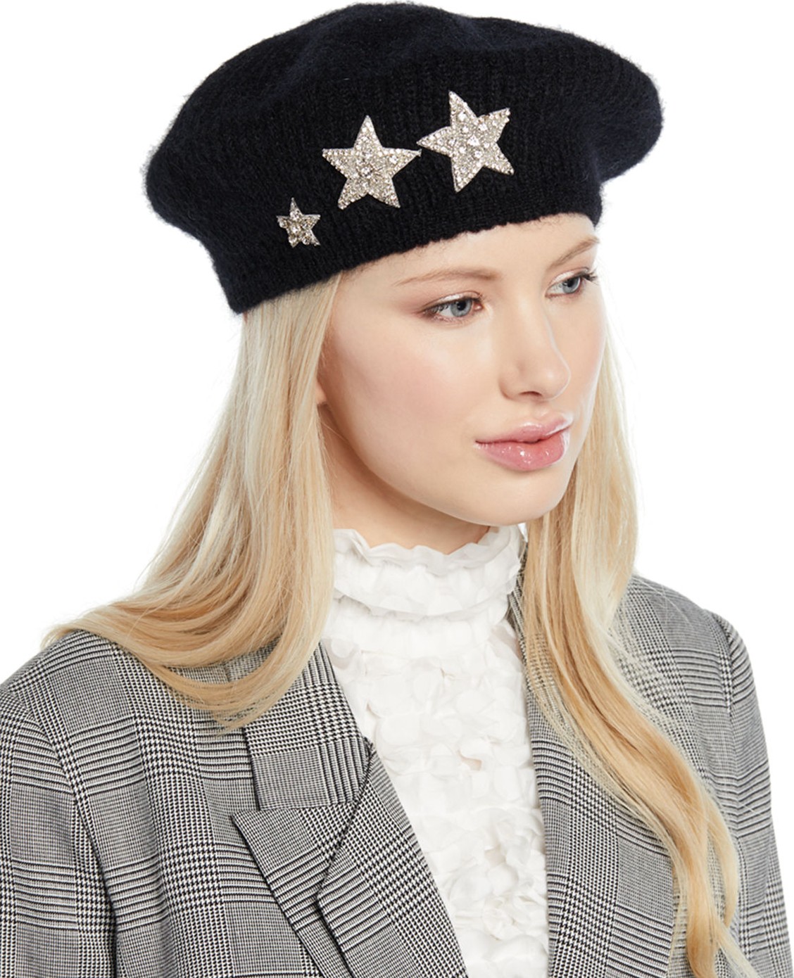 Jennifer Behr Estrella Mohair-Blend Knit Beret w/ Embellished Stars