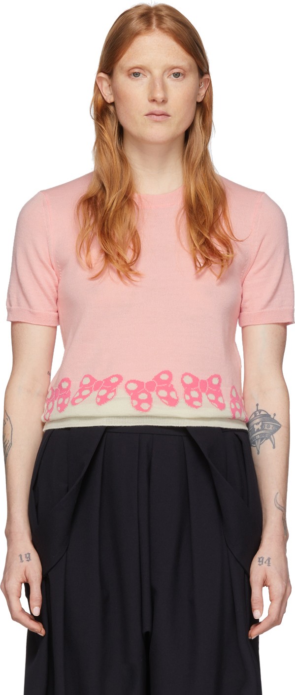 Comme Des Garçons Girl Pink & White Disney Edition Ribbons Pullover