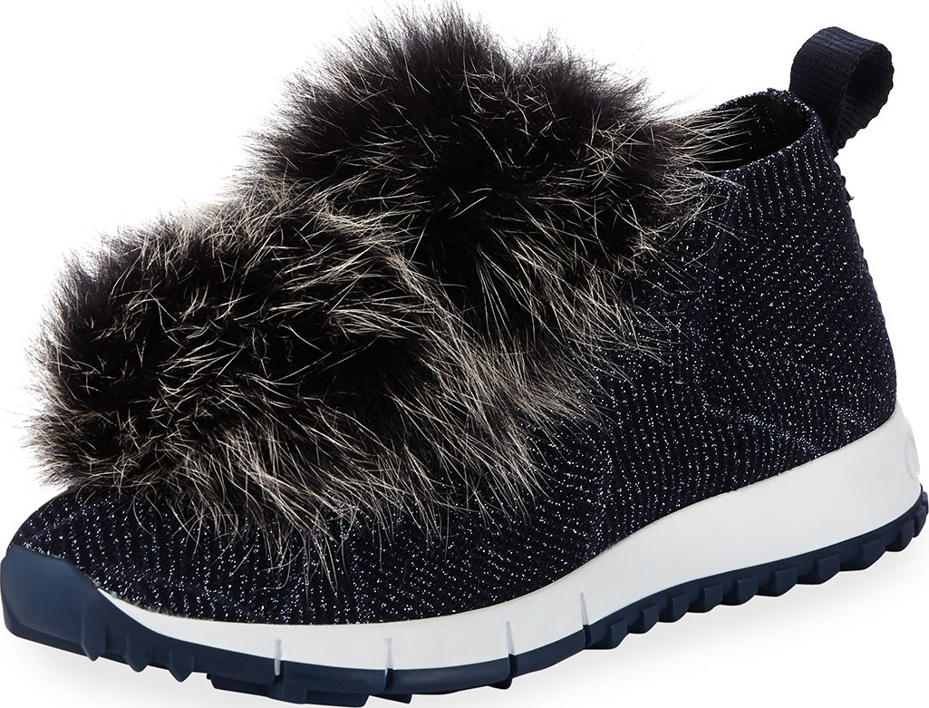 Jimmy Choo Norway Metallic Sneakers With Fur Trim