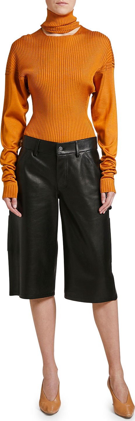 Bottega Veneta Ribbed Silk Turtleneck Bodysuit