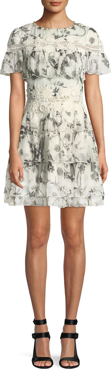 Alice + Olivia Paola Embroidered Ruffle Mini Dress