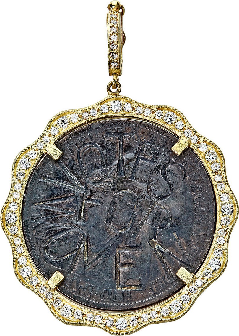 Tanya Farah Modern Etruscan Suffragette Coin Pendant w/ Diamonds