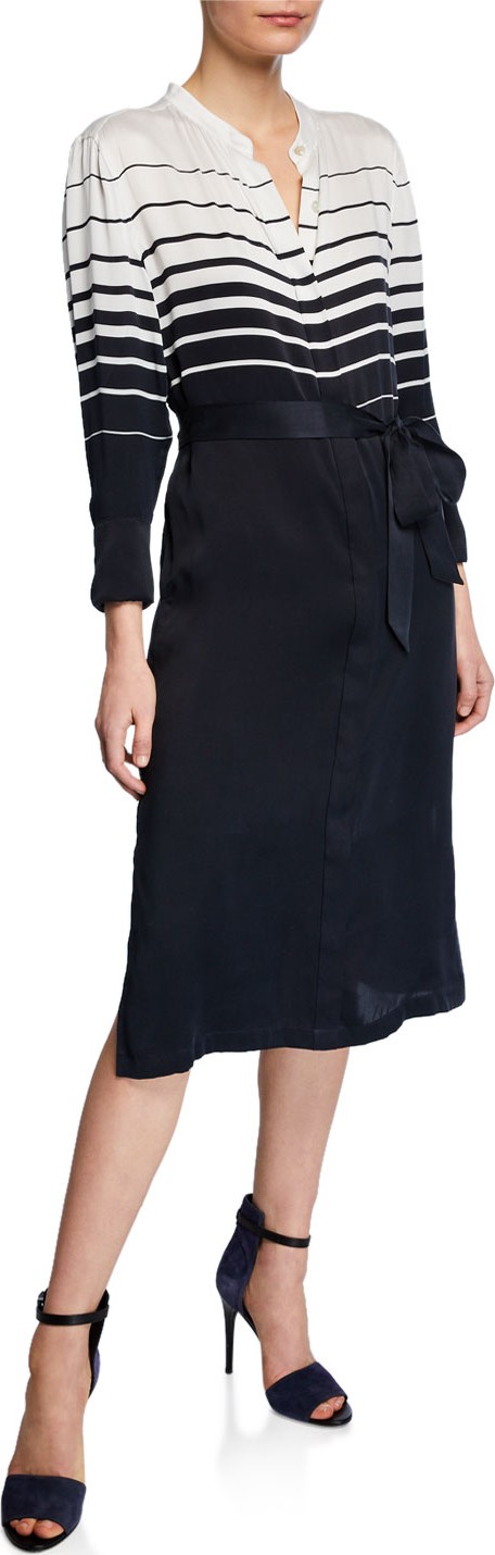 Equipment Roseabelle Striped Colorblock Button-Front Long-Sleeve Dress