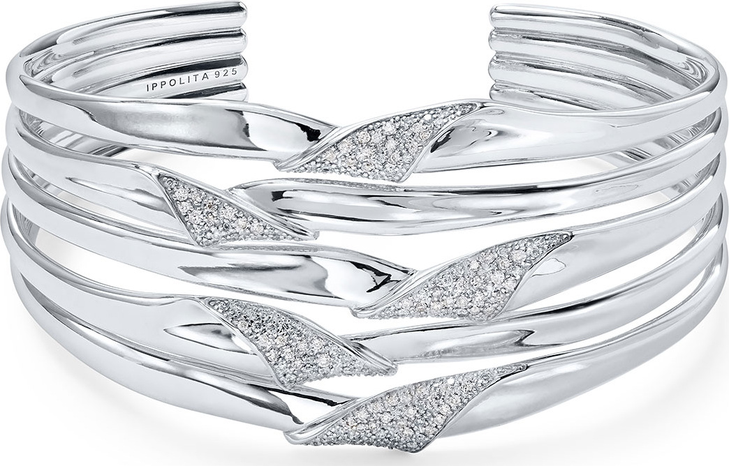 IPPOLITA Stardust Silver Folded Diamond Ribbon Bangle Bracelet