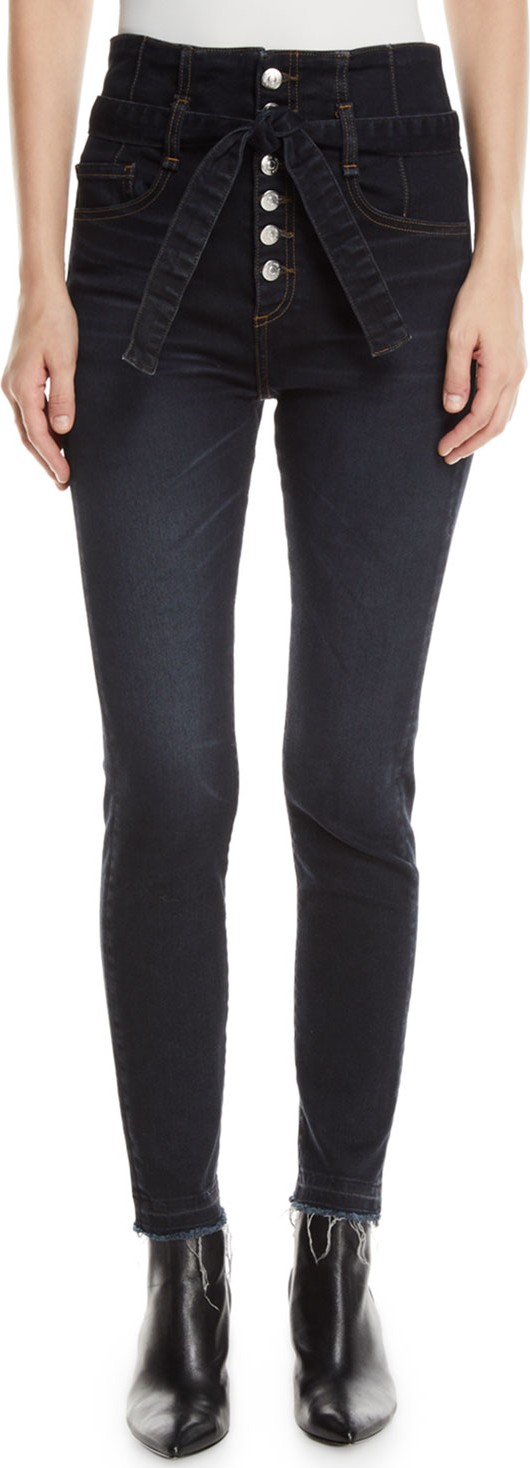 Veronica Beard Keith 12" Rise Corset Raw-Hem Skinny Jeans