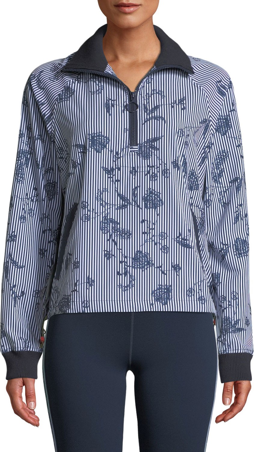 The Upside Florence Striped Floral Quarter-Zip Jacket