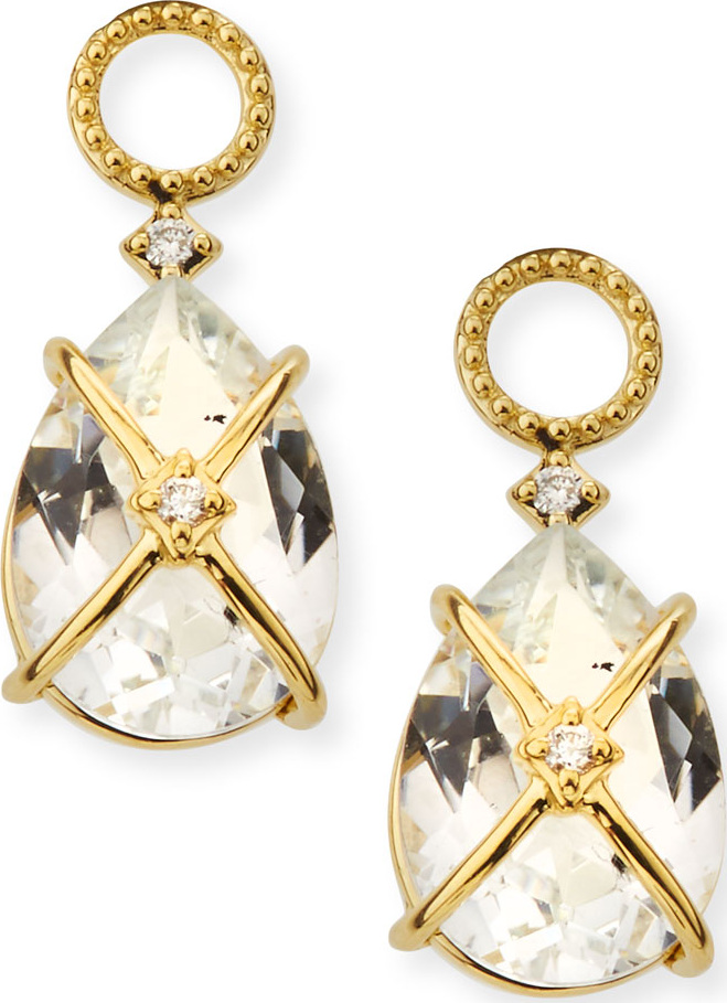 Jude Frances 18k Lisse Tiny Criss Cross Earring Charms, White Topaz