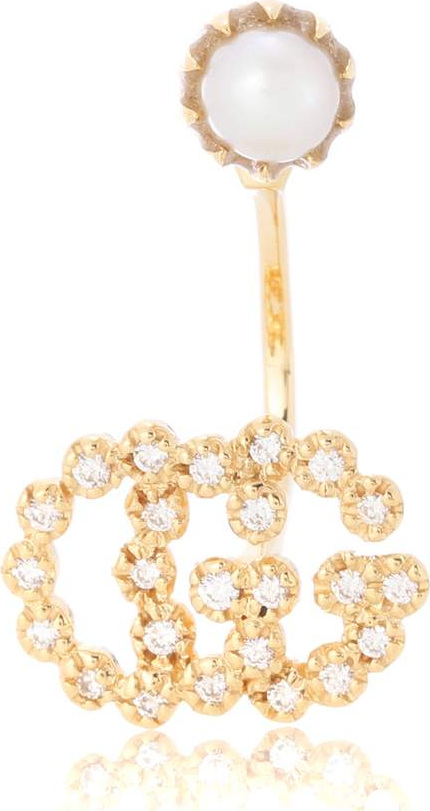 Gucci Running G 18kt gold single earring with diamonds and pearl