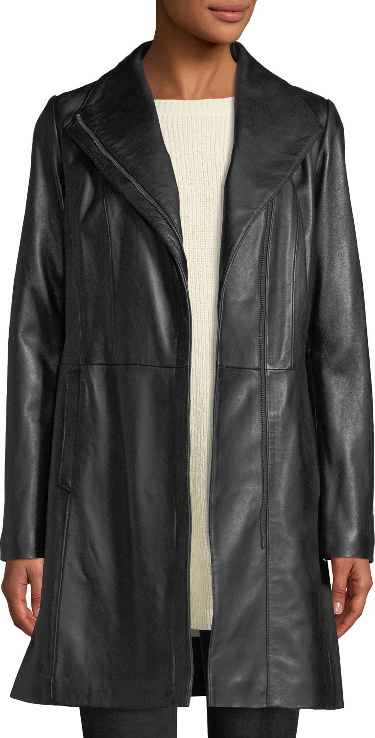 Cole Haan Lamb Leather Zip-Front Car Coat