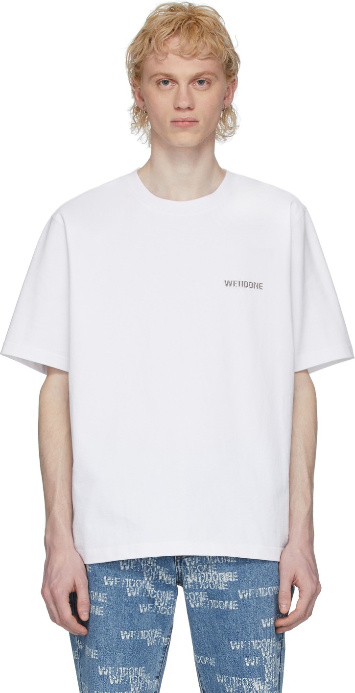 We11done White Small Metallic Logo T-Shirt