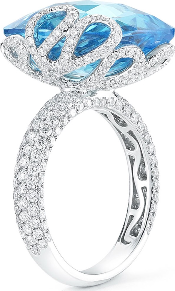 Miseno 18k White Gold Sea Leaf Topaz/Diamond Ring