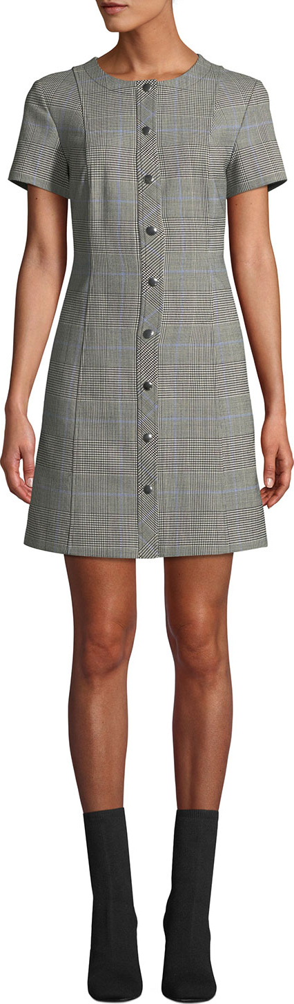 Theory Easy Snap-Front Windowpane Shift Dress