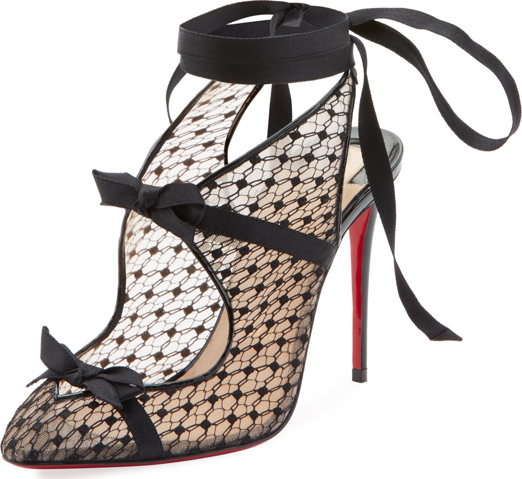 Christian Louboutin Directoire Fishnet Red Sole Pumps with Bows