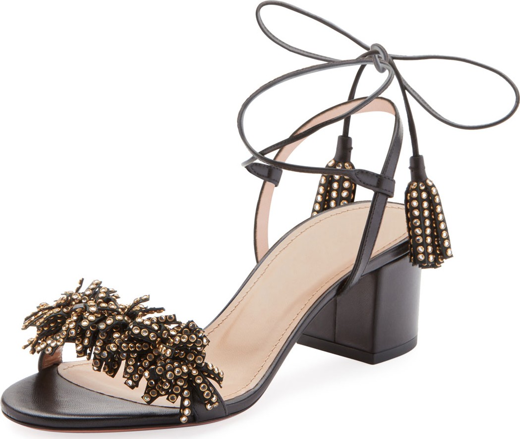 Aquazzura Wild Crystal Fringed Block Sandals