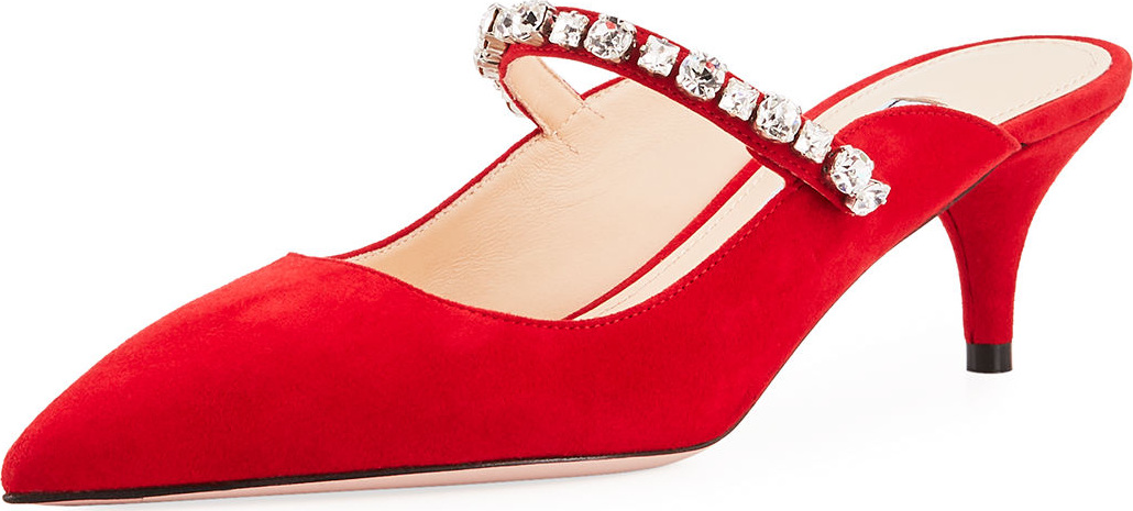 Prada Suede Mule with Jeweled Strap