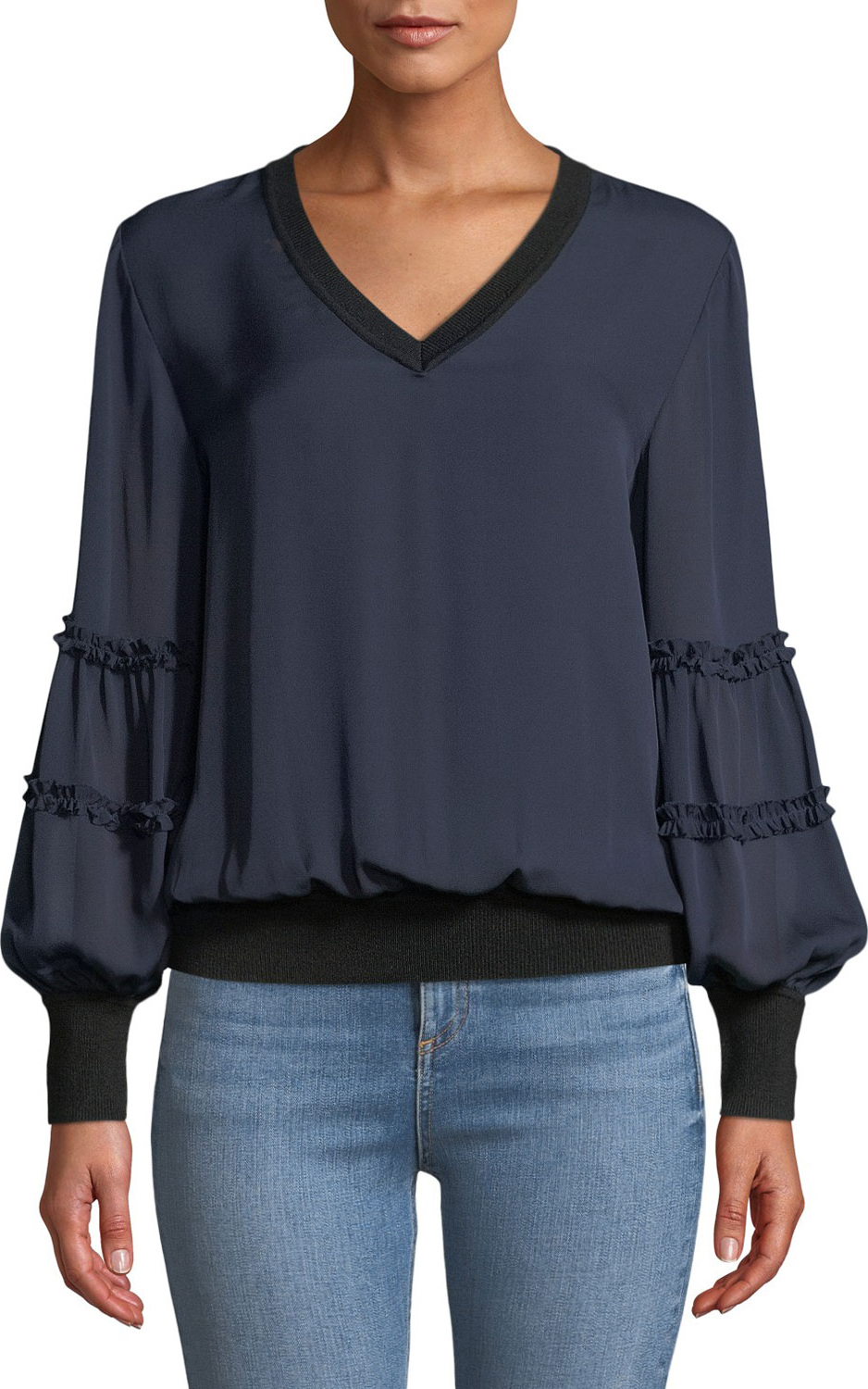 KOBI HALPERIN Carlena Silk Blouse w/ Merino Wool KOBI HALPERIN Carlena Silk Blouse w/ Merino Wool