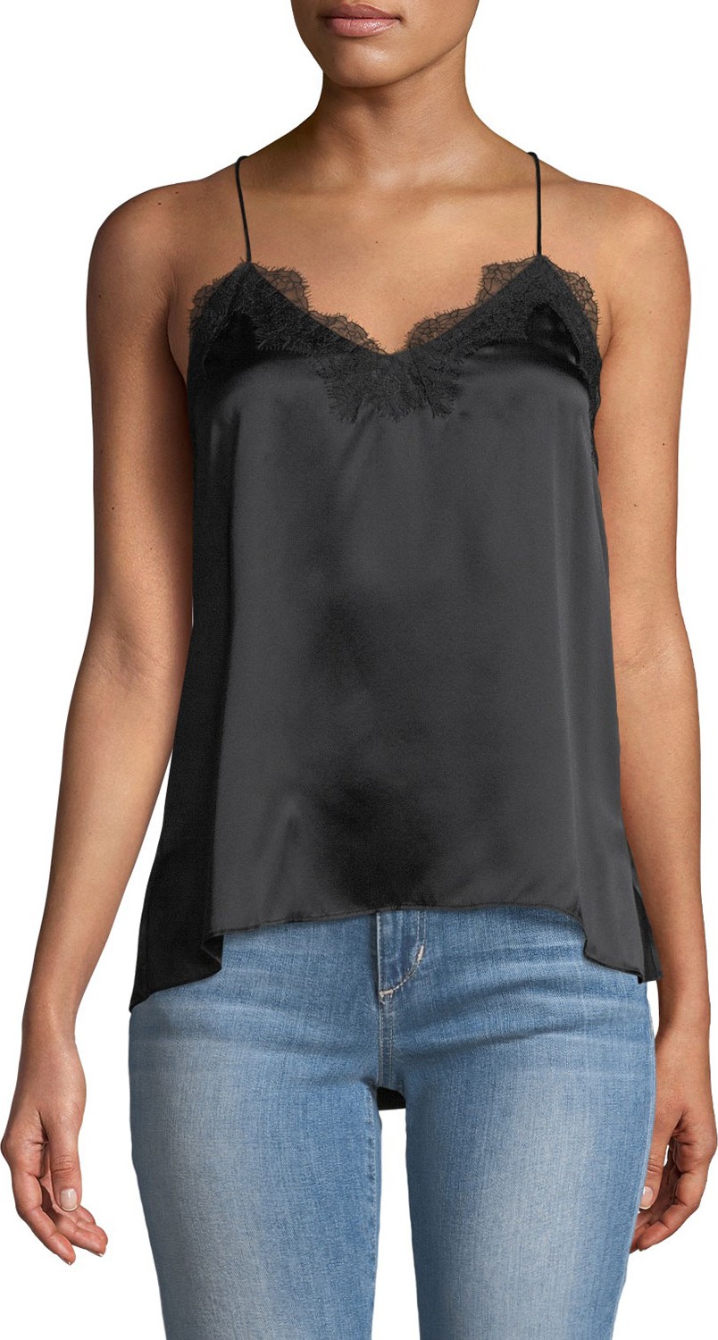 CAMI NYC The Racer Silk Charmeuse Camisole w/ Lace