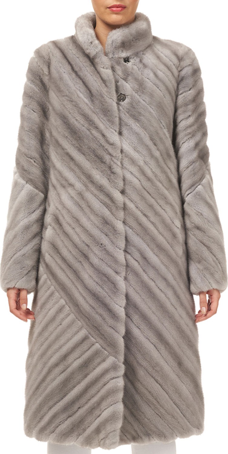 Gorski Diagonal Mink Fur Coat w/Stand-Collar Gorski Diagonal Mink Fur Coat w/Stand-Collar