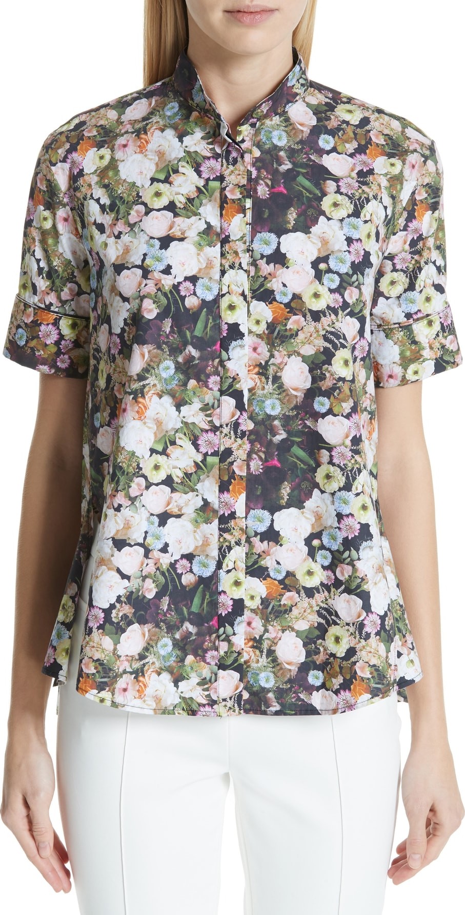 Adam Lippes Floral Print High/Low Poplin Shirt