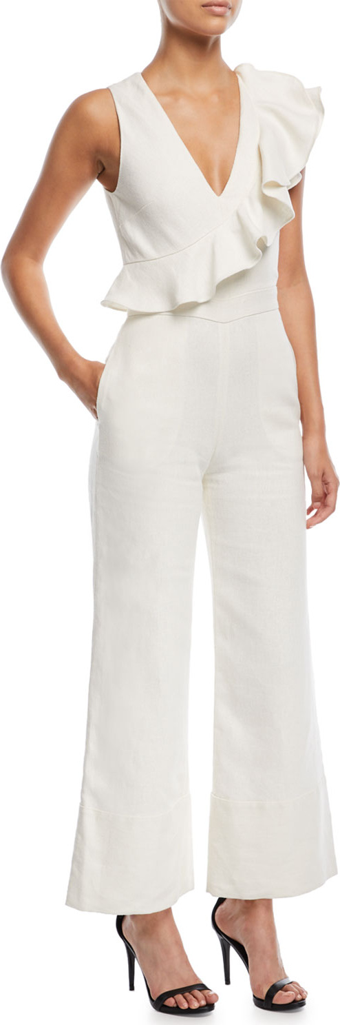 Alexis Sachi Sleeveless Flared-Leg Linen Jumpsuit