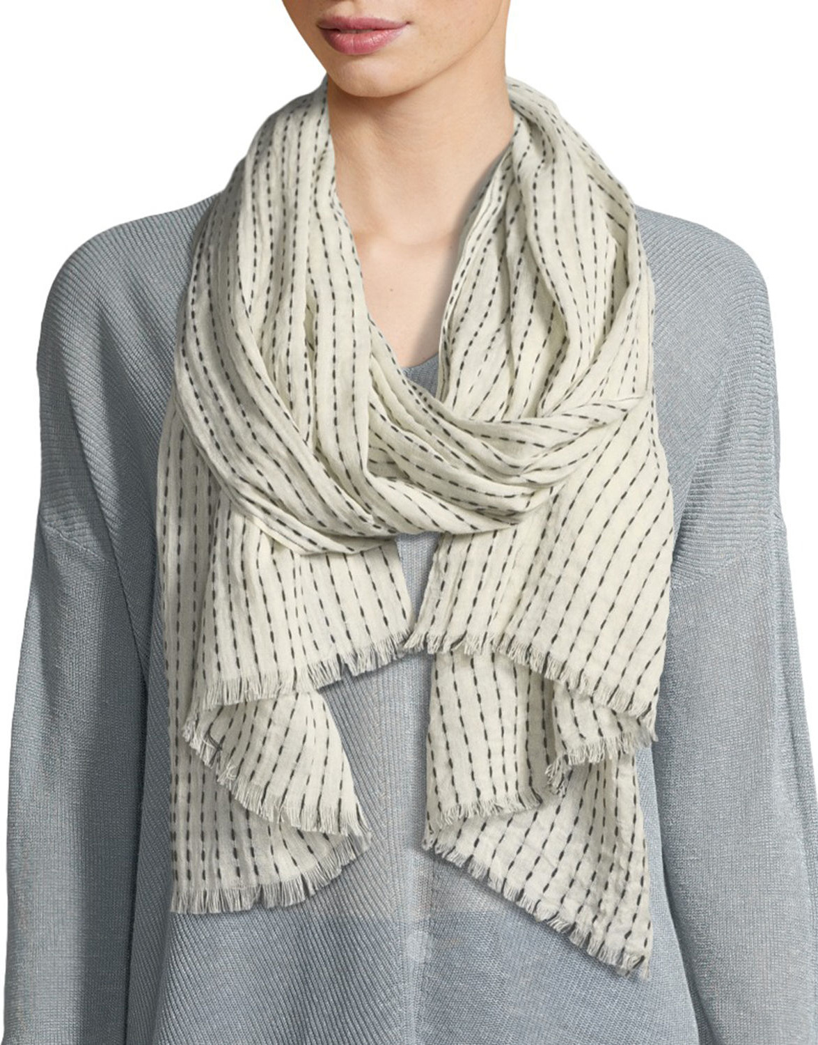 Eileen Fisher Dash Stripe Organic Cotton/Wool Scarf