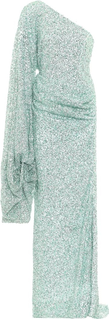Halpern Sequined one-shoulder gown