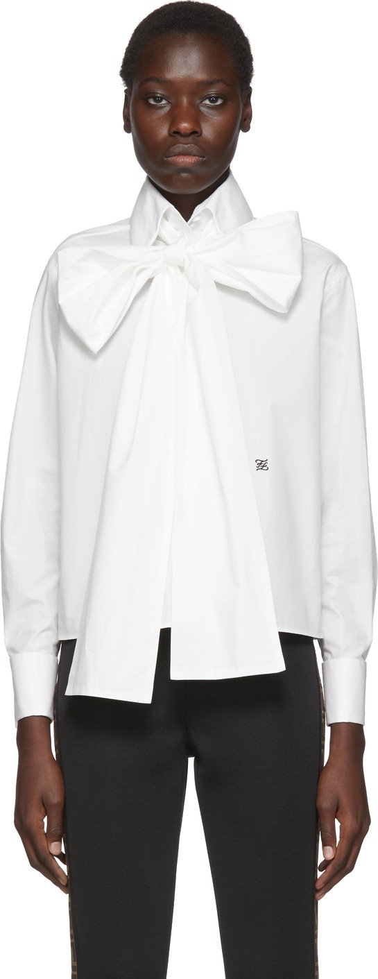 Fendi White Oversized Bow Blouse