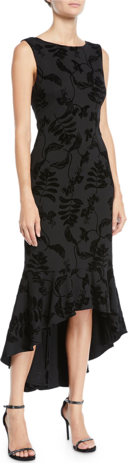 Aidan Mattox High-Low Flocked Midi Dress