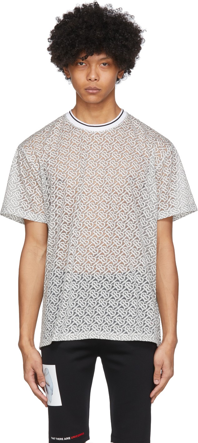 Burberry London England Off-White Devoré Monogram Oversized T-Shirt