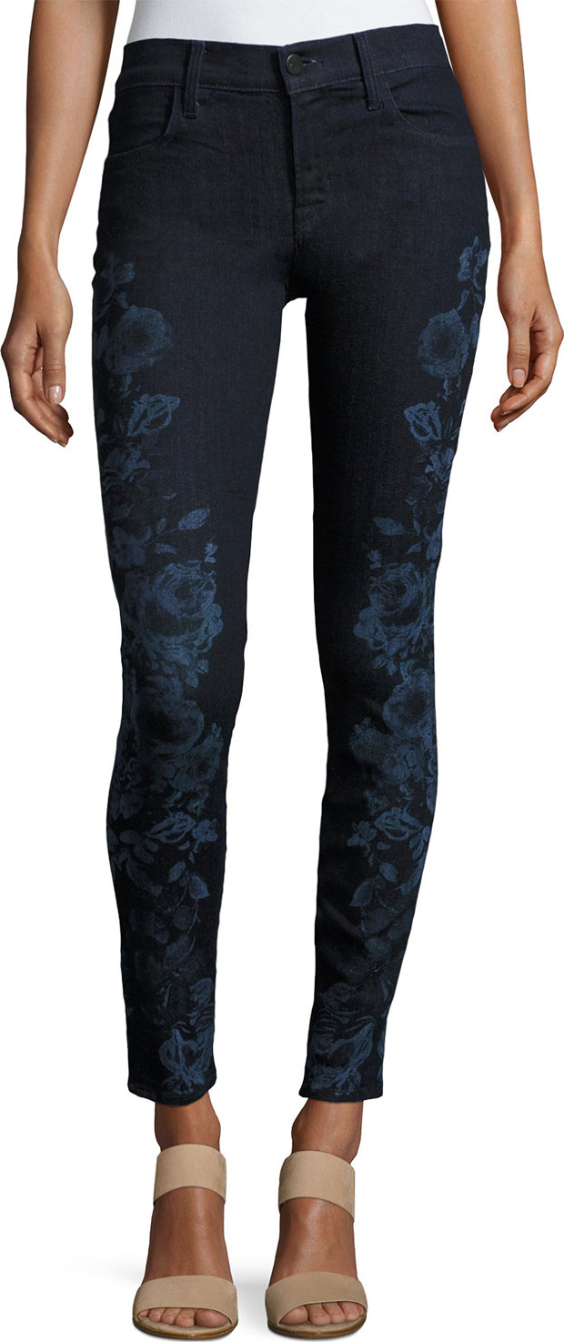 J BRAND 620 Mid-Rise Super Skinny Jeans, Blue Pattern
