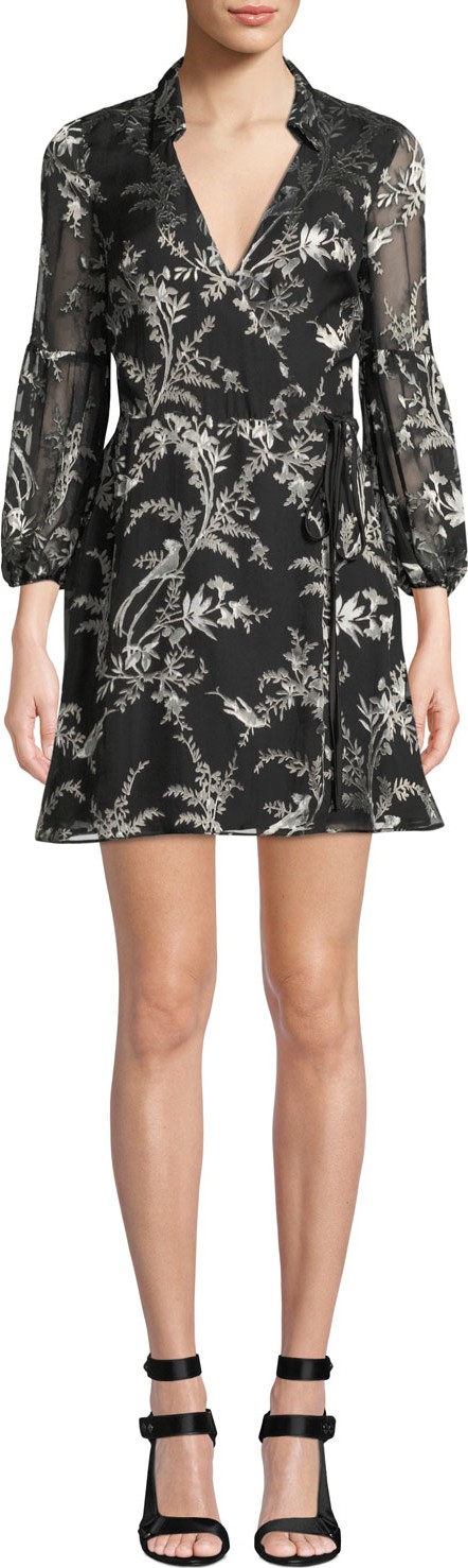 Alice + Olivia Gaston Blouson-Sleeve Wrap Dress