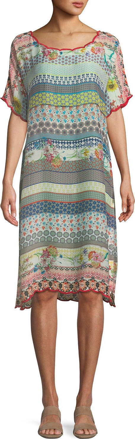 Johnny Was Flower Garden Georgette Stripe Tunic Dress