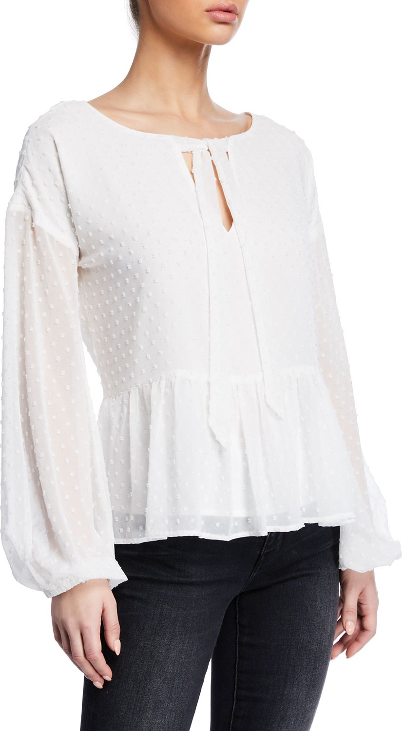 cupcakes and cashmere Amber Split-Neck Long-Sleeve Metallic Dot Peplum Blouse