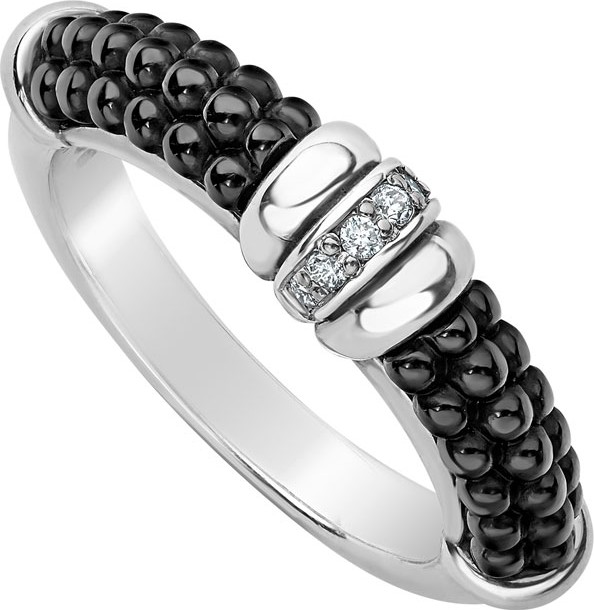 LAGOS Black Caviar Diamond Tapered Ring, 3mm