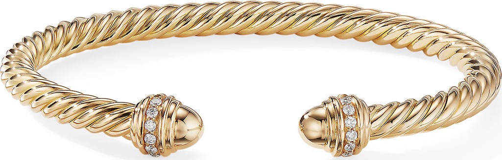 David Yurman 18k Gold Cable Bracelet w/ Diamonds, Size L