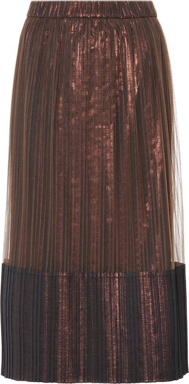 Brunello Cucinelli Metallic pleated midi skirt