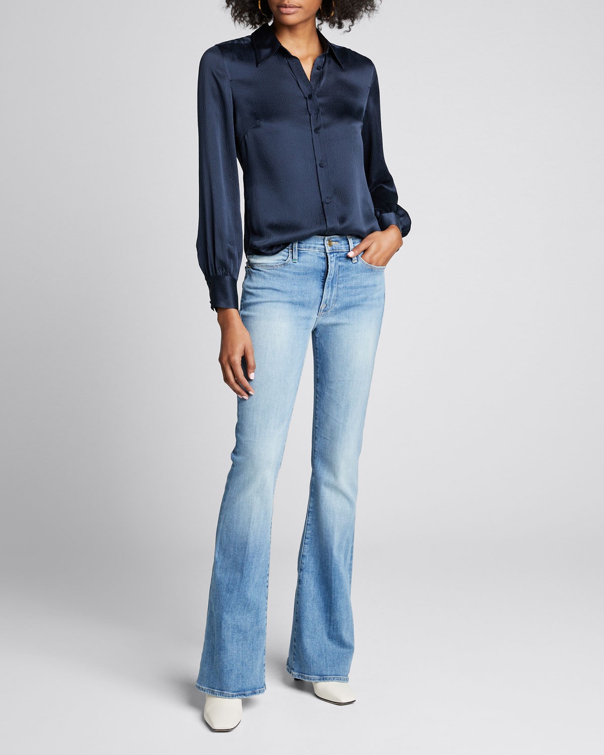 FRAME DENIM 70s Long-Sleeve Silk Button-Down Shirt