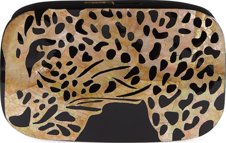 Rafe Kiki Leopard Shell Minaudiere Clutch Bag