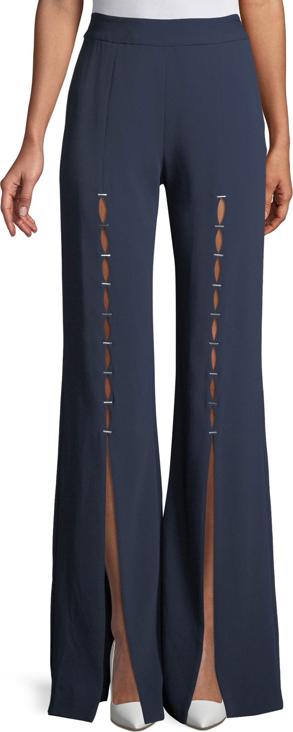 Jonathan Simkhai Stapled Crepe Front-Split Pants