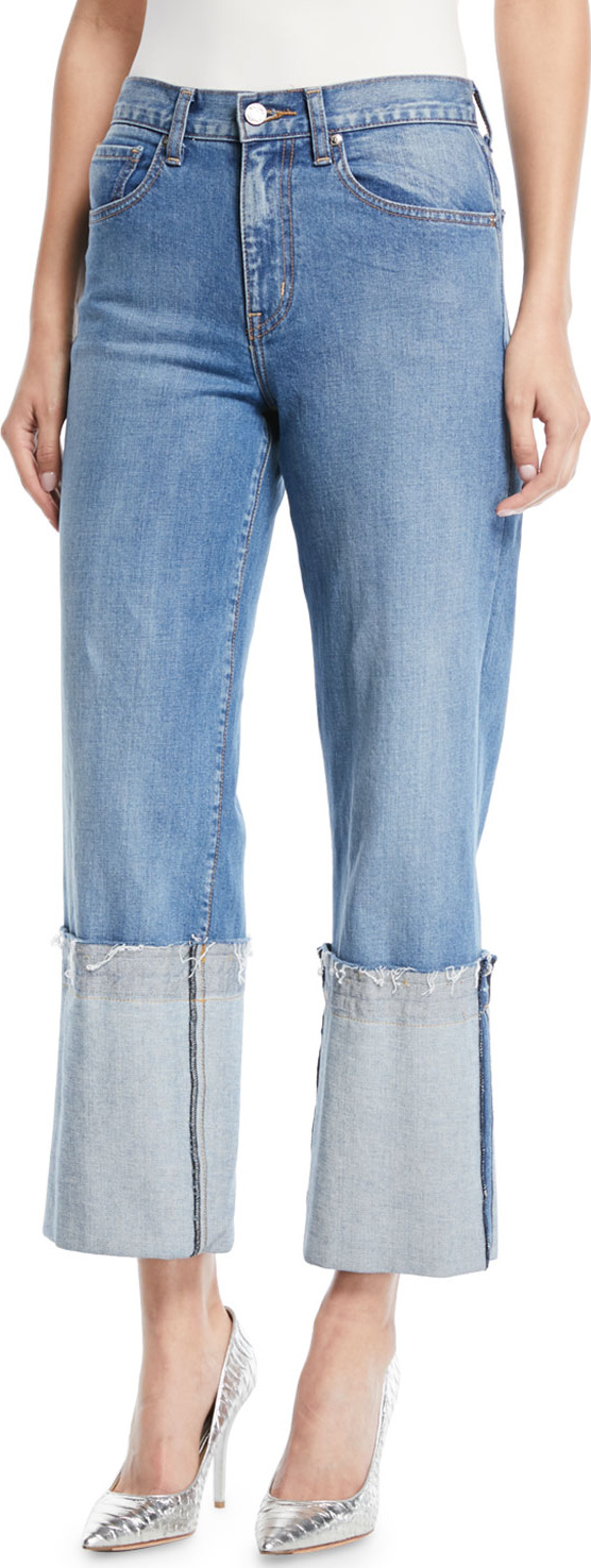 Oscar De La Renta Wide-Leg Cuffed Ankle Jeans