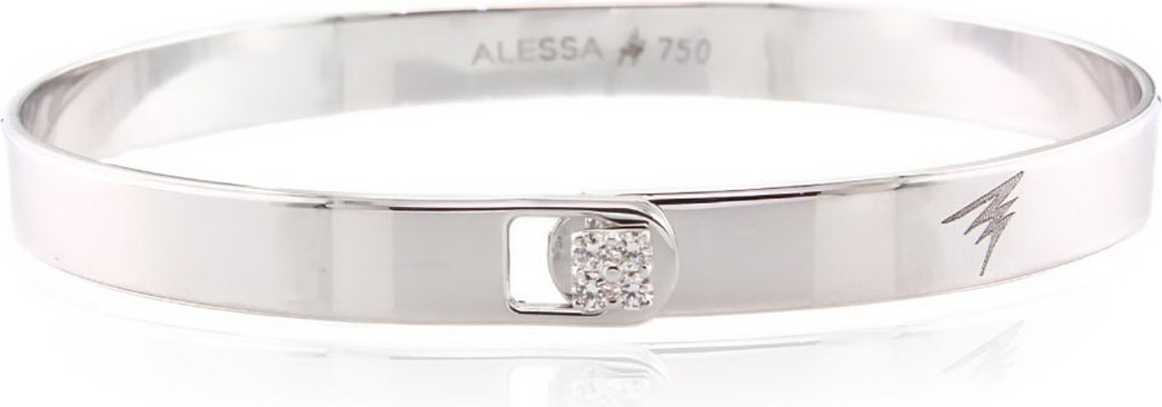 Alessa Jewelry Spectrum 18k White Gold Bangle w/ Diamond Clasp, Size 17