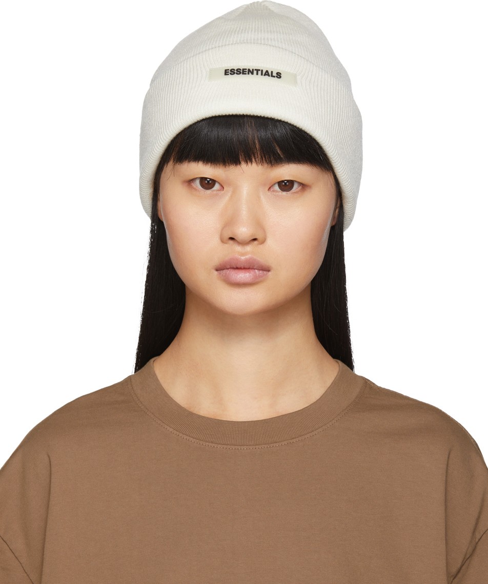Essentials Off-White Rib Beanie