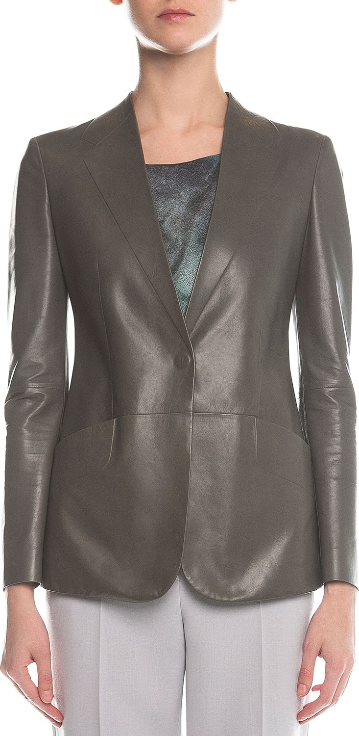 Giorgio Armani Faux-Lapel Plonge Leather Blazer, Gray