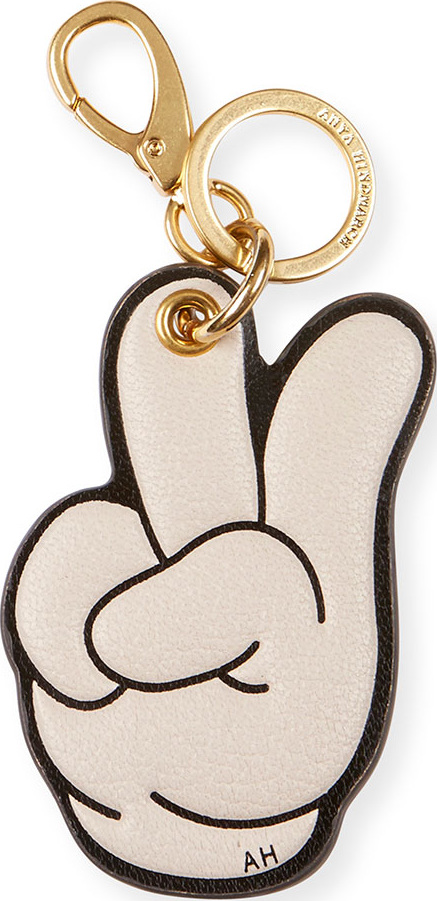 Anya Hindmarch Victory Leather Keychain, White/Multi